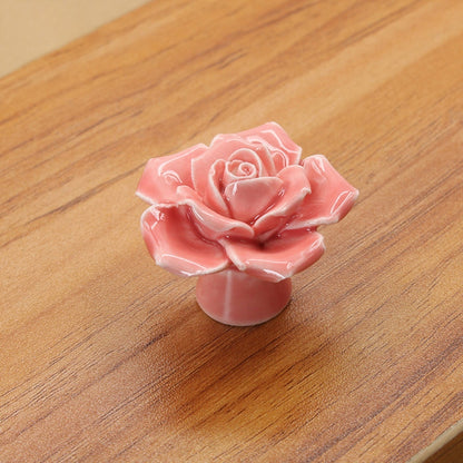 ELECTROPRIME 41mm Rose Shape Modern Literary Color Glazed Ceramic Cabinet Drawer Handle(Pink)