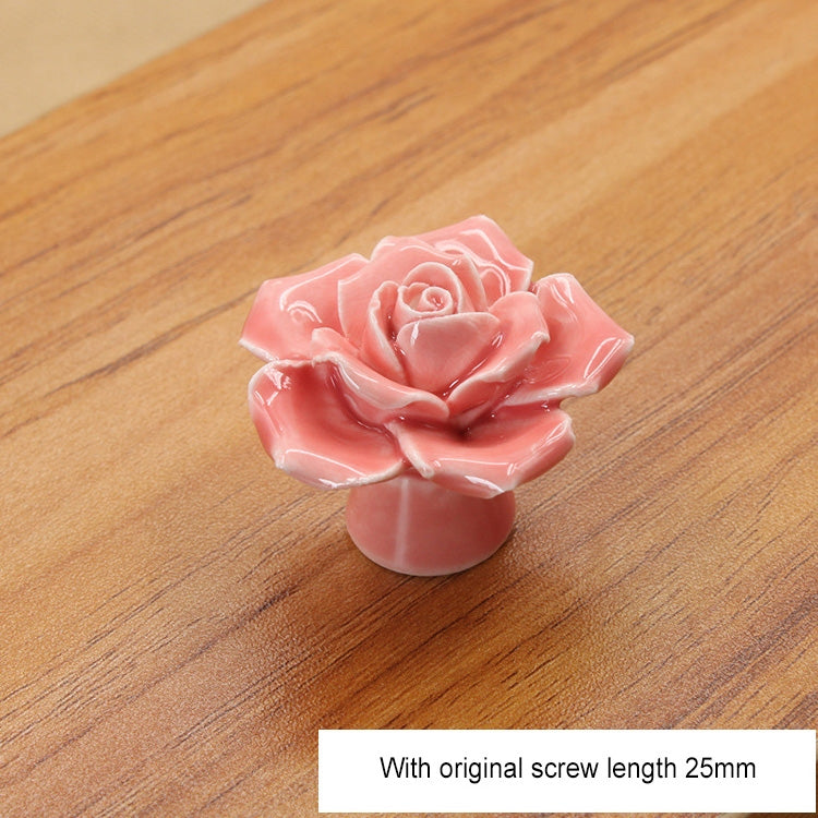 ELECTROPRIME 41mm Rose Shape Modern Literary Color Glazed Ceramic Cabinet Drawer Handle(Pink)