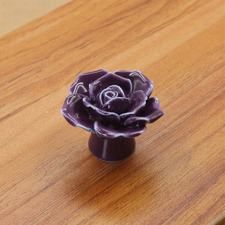 ELECTROPRIME 41mm Rose Shape Modern Literary Color Glazed Ceramic Cabinet Drawer Handle(Purple)