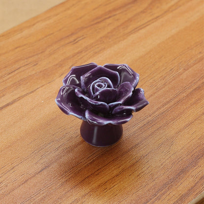 ELECTROPRIME 41mm Rose Shape Modern Literary Color Glazed Ceramic Cabinet Drawer Handle(Purple)