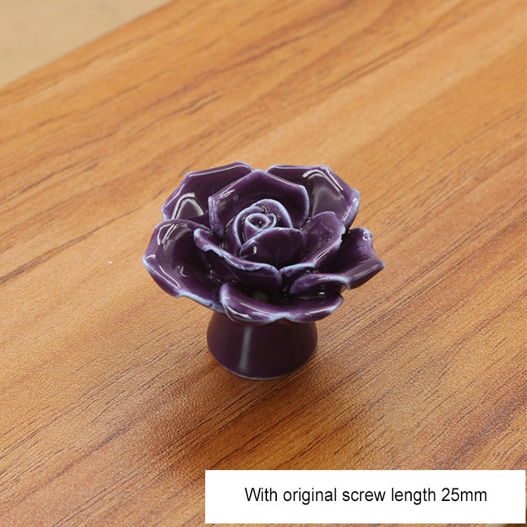 ELECTROPRIME 41mm Rose Shape Modern Literary Color Glazed Ceramic Cabinet Drawer Handle(Purple)