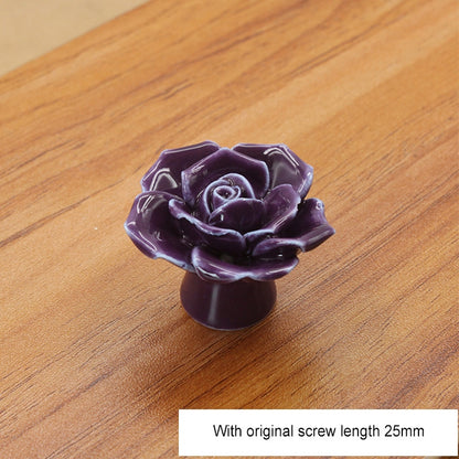 ELECTROPRIME 41mm Rose Shape Modern Literary Color Glazed Ceramic Cabinet Drawer Handle(Purple)