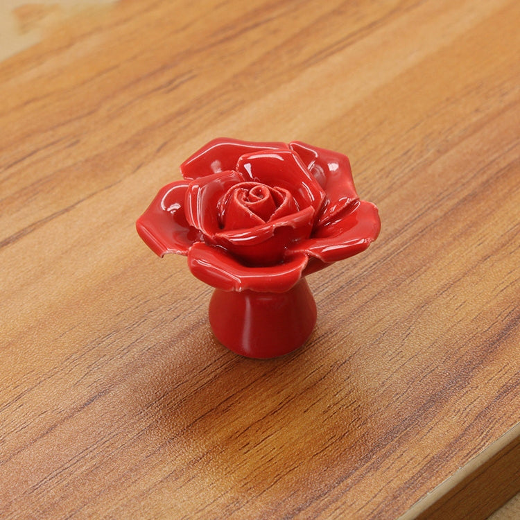 ELECTROPRIME 41mm Rose Shape Modern Literary Color Glazed Ceramic Cabinet Drawer Handle(Red)