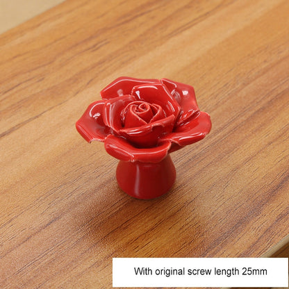 ELECTROPRIME 41mm Rose Shape Modern Literary Color Glazed Ceramic Cabinet Drawer Handle(Red)