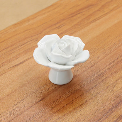 ELECTROPRIME 41mm Rose Shape Modern Literary Color Glazed Ceramic Cabinet Drawer Handle(White)