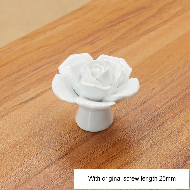 ELECTROPRIME 41mm Rose Shape Modern Literary Color Glazed Ceramic Cabinet Drawer Handle(White)