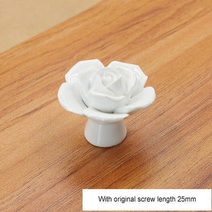 ELECTROPRIME 41mm Rose Shape Modern Literary Color Glazed Ceramic Cabinet Drawer Handle(White)