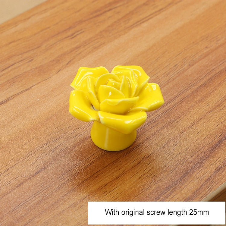 ELECTROPRIME 41mm Rose Shape Modern Literary Color Glazed Ceramic Cabinet Drawer Handle(Yellow)