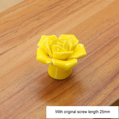 ELECTROPRIME 41mm Rose Shape Modern Literary Color Glazed Ceramic Cabinet Drawer Handle(Yellow)