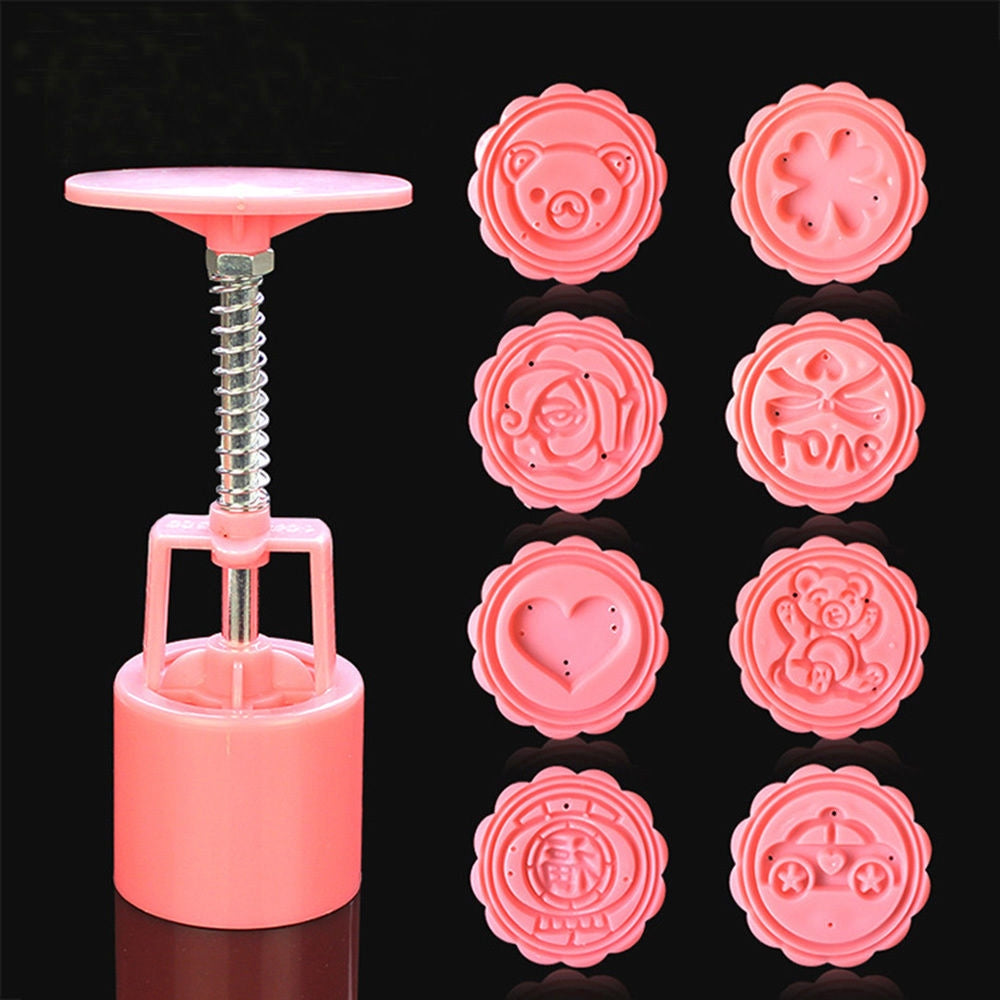 ELECTROPRIME DIY Fondant Cake Mold Biscuit Cookie Cutters Baking Tools with 8 PCS Round Cartoon Patterns(Pink)