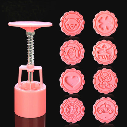 ELECTROPRIME DIY Fondant Cake Mold Biscuit Cookie Cutters Baking Tools with 8 PCS Round Cartoon Patterns(Pink)