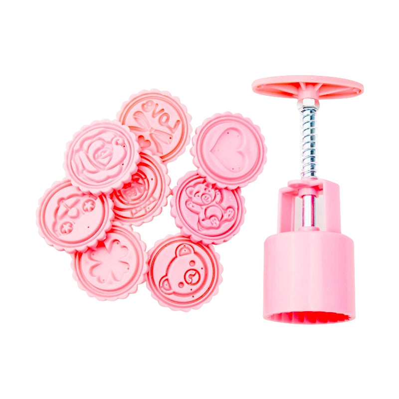 ELECTROPRIME DIY Fondant Cake Mold Biscuit Cookie Cutters Baking Tools with 8 PCS Round Cartoon Patterns(Pink)