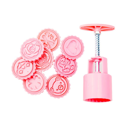 ELECTROPRIME DIY Fondant Cake Mold Biscuit Cookie Cutters Baking Tools with 8 PCS Round Cartoon Patterns(Pink)