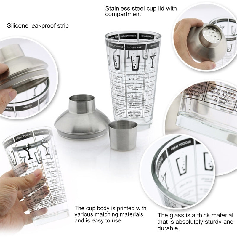 ELECTROPRIME Stainless Steel Glass Cocktail Shaker Tools Milk Tea Cup with Scale, Capacity: 450ml