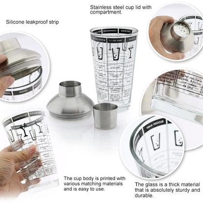 ELECTROPRIME Stainless Steel Glass Cocktail Shaker Tools Milk Tea Cup with Scale, Capacity: 450ml