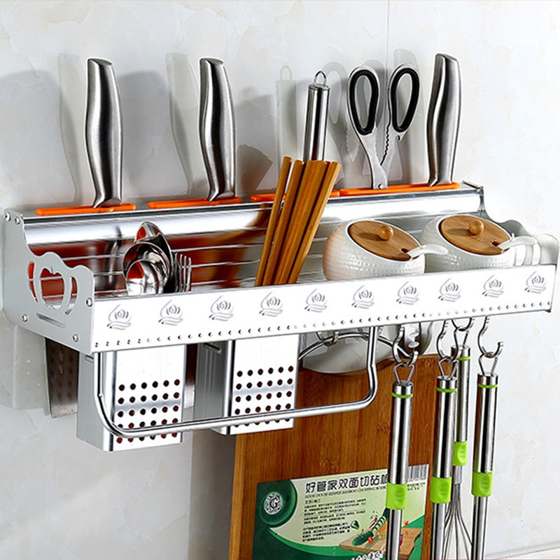 ELECTROPRIME 50cm 2 Chopstick Cylinders 6 Hooks Kitchen Multi-function Single-layer Wall Hanging Knife Holder Storage Rack