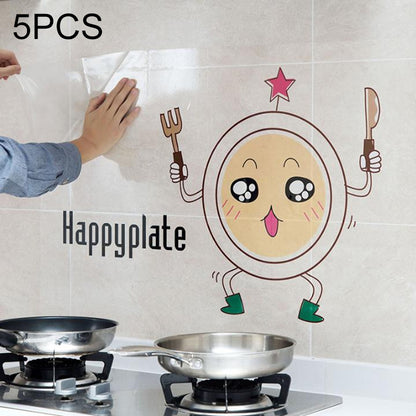 ELECTROPRIME 5 PCS Funny Plate Pattern Household Kitchen Self-adhesive High Temperature Resistance Oil Resistant Wall Stickers Size: 60x90cm