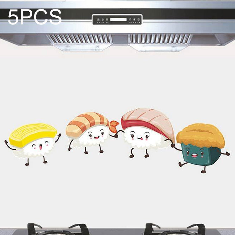 ELECTROPRIME 5 PCS Cute Sushi Pattern Household Kitchen Self-adhesive High Temperature Resistance Oil Resistant Wall Stickers Size: 60x90cm