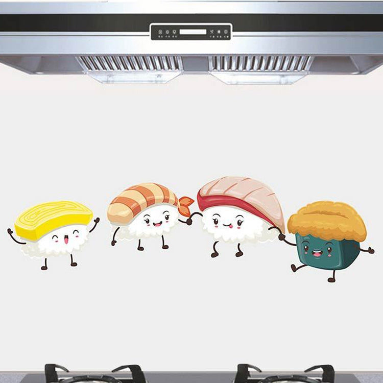 ELECTROPRIME 5 PCS Cute Sushi Pattern Household Kitchen Self-adhesive High Temperature Resistance Oil Resistant Wall Stickers Size: 60x90cm