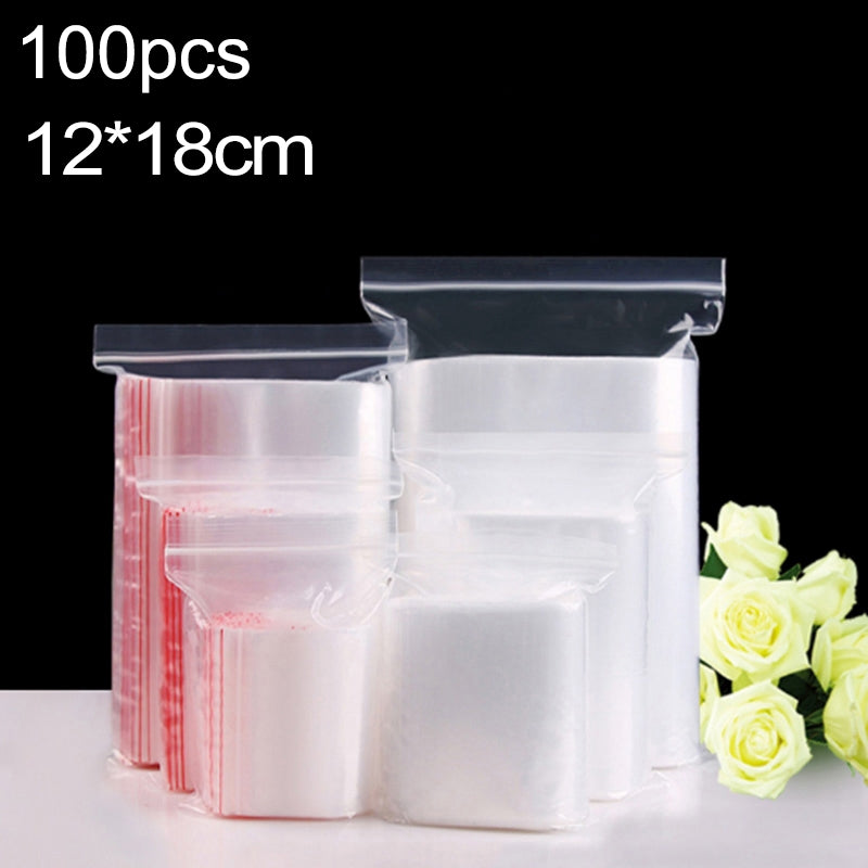 ELECTROPRIME 100pcs/pack PE Self Sealing Clear Zip Lock Packaging Bag, 12cm x 18cm, Custom Printing and Size are welcome
