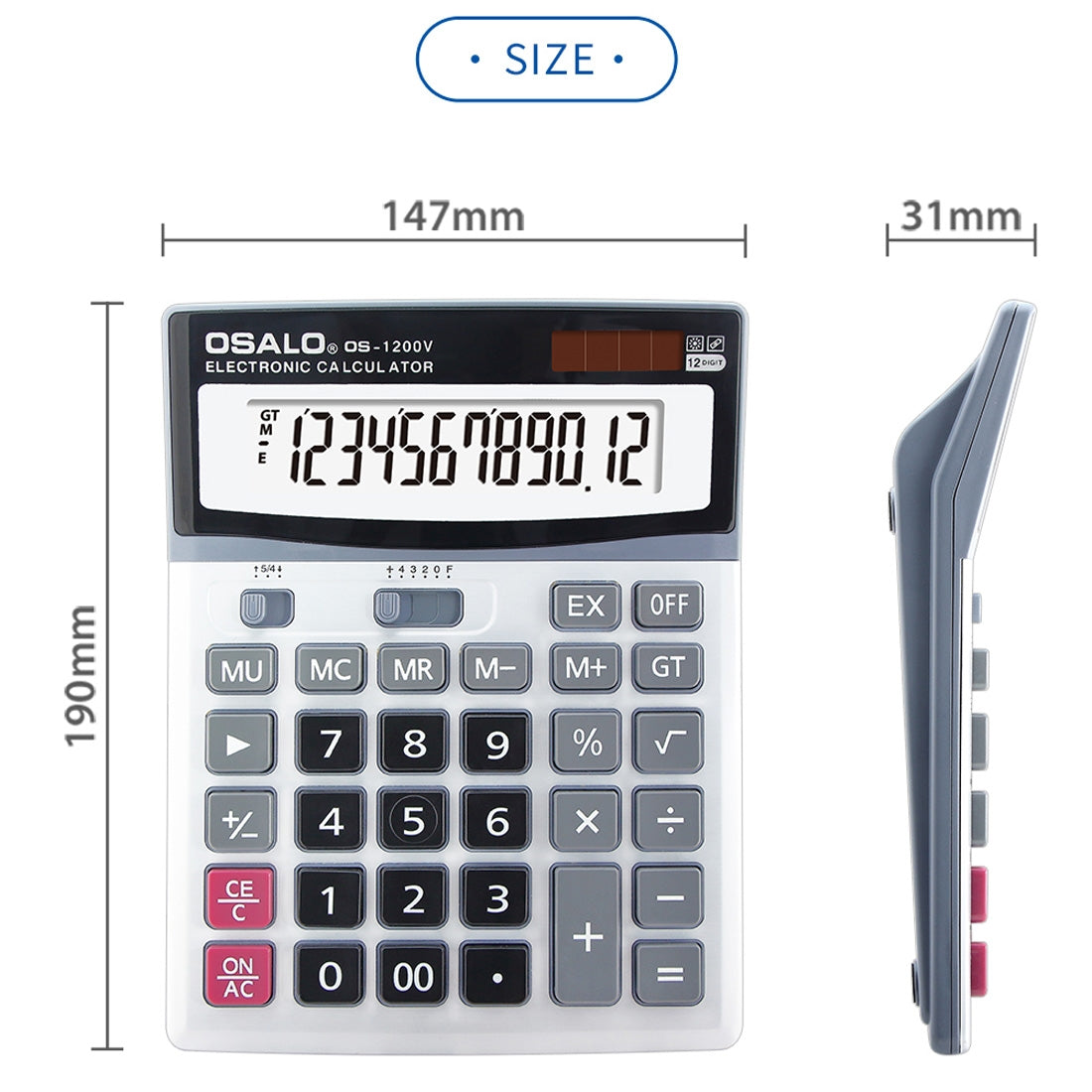 ELECTROPRIME OSALO OS-1200V 12 Digits Desktop Calculator Solar Energy Dual Power Calculator