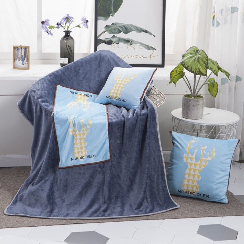 ELECTROPRIME Deer Pattern Multifunctional Plush Blanket Square Pillow Quilt Office Car Pillow Cushion, Size : L