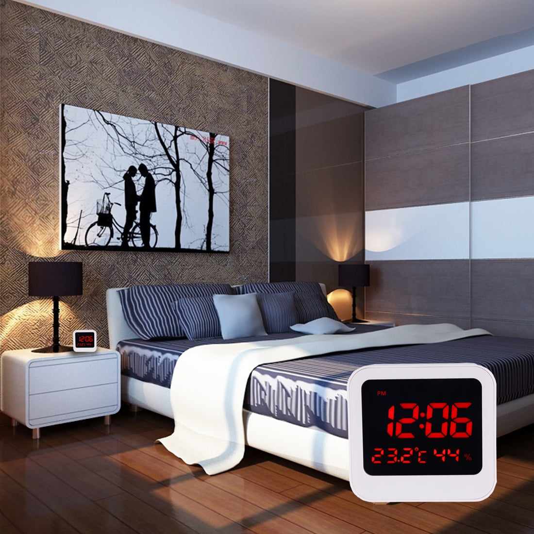 ELECTROPRIME Desk Table Digital Backlight LED Alarm Clock with Time & Date & Temperature & Humidity Display