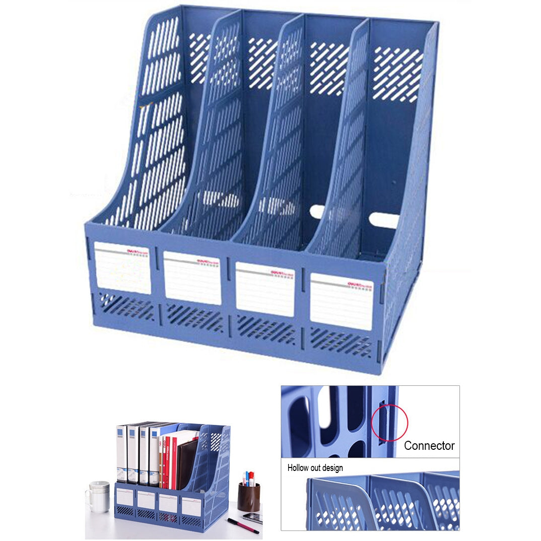 ELECTROPRIME 4 Sections Desk Organizer Office Supplies Accessories Desktop Tabletop Sorter Shelf(Blue)