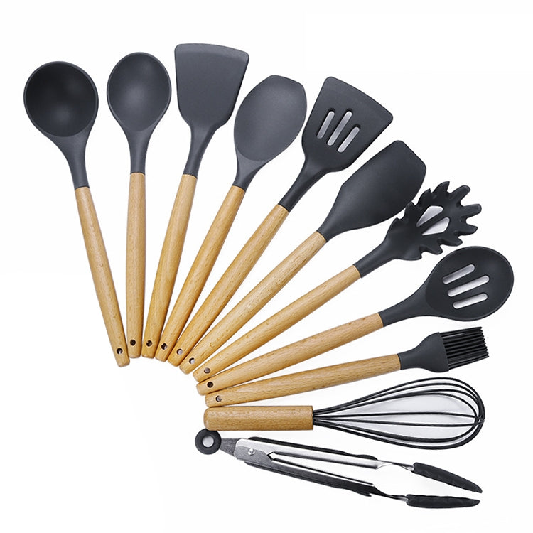 ELECTROPRIME kn020 11 in 1 Wooden Handle Silicone Non-stick Spatula Spoon Kitchen Tool Set