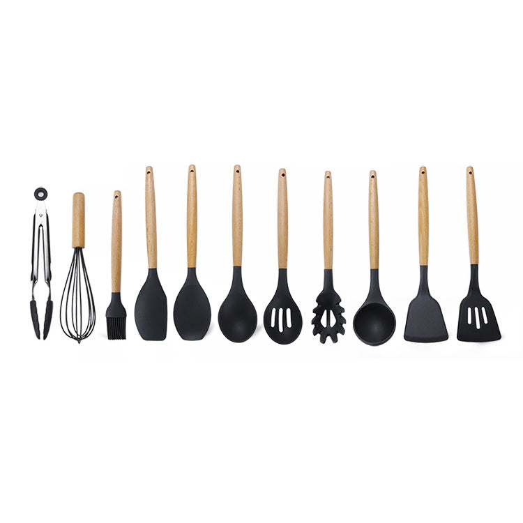 ELECTROPRIME kn020 11 in 1 Wooden Handle Silicone Non-stick Spatula Spoon Kitchen Tool Set