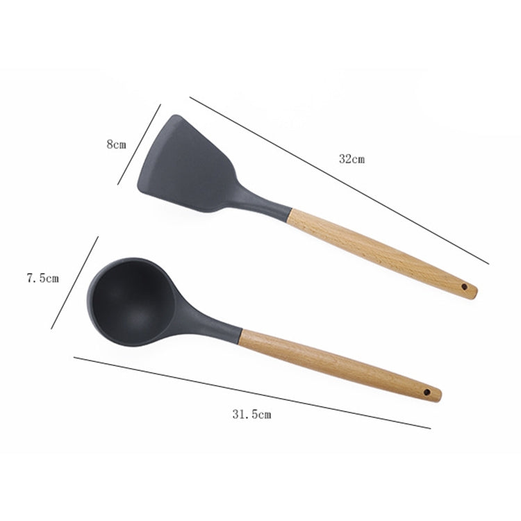 ELECTROPRIME kn020 11 in 1 Wooden Handle Silicone Non-stick Spatula Spoon Kitchen Tool Set