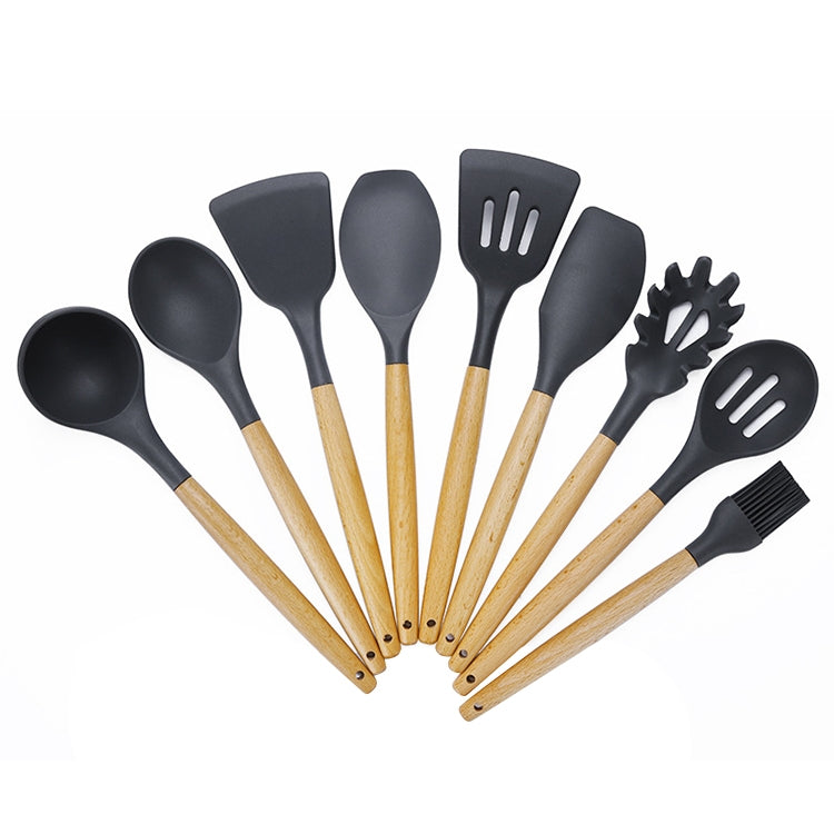 ELECTROPRIME kn020 9 in 1 A Version Wooden Handle Silicone Non-stick Spatula Spoon Kitchen Tool Set