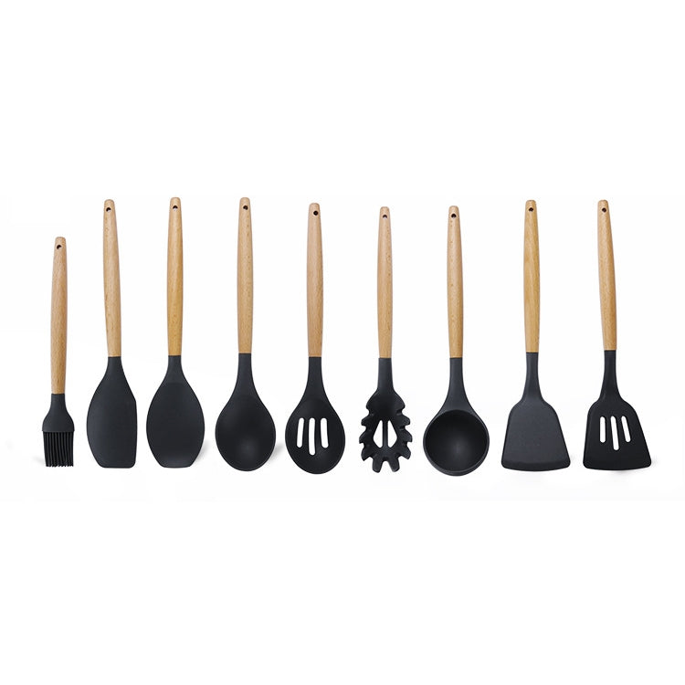 ELECTROPRIME kn020 9 in 1 A Version Wooden Handle Silicone Non-stick Spatula Spoon Kitchen Tool Set