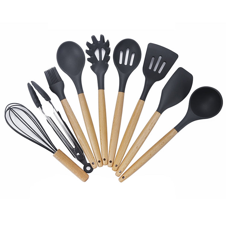 ELECTROPRIME kn020 9 in 1 B Version Wooden Handle Silicone Non-stick Spatula Spoon Kitchen Tool Set