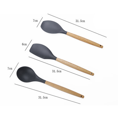 ELECTROPRIME kn020 9 in 1 B Version Wooden Handle Silicone Non-stick Spatula Spoon Kitchen Tool Set