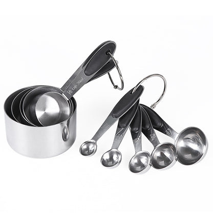 ELECTROPRIME kn650 10 in 1 Black Stainless Steel Measuring Spoon Cake Mold Baking Tool Set