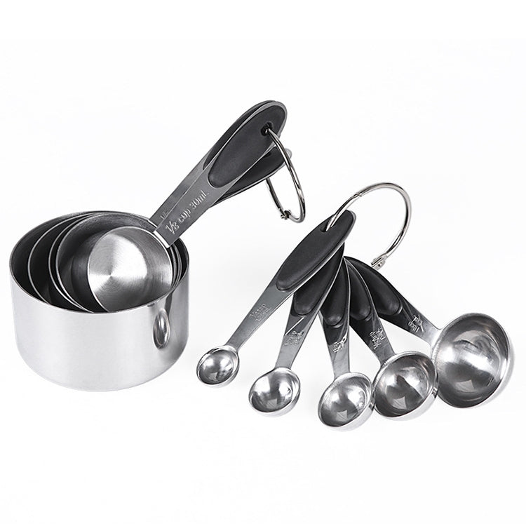 ELECTROPRIME kn650 10 in 1 Black Stainless Steel Measuring Spoon Cake Mold Baking Tool Set