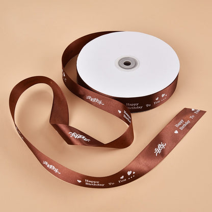 ELECTROPRIME English Letter Colored Printed Ribbons Gift Bouquet Ribbons Bowknot Flowers Packaging Ribands , Size: 90m x 2.5cm, Random Color Delivery(Coffee)