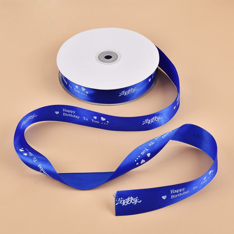 ELECTROPRIME English Letter Colored Printed Ribbons Gift Bouquet Ribbons Bowknot Flowers Packaging Ribands , Size: 90m x 2.5cm, Random Color Delivery(Sapphire Blue)