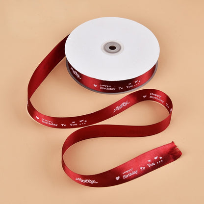 ELECTROPRIME English Letter Colored Printed Ribbons Gift Bouquet Ribbons Bowknot Flowers Packaging Ribands , Size: 90m x 2.5cm, Random Color Delivery(Wine Red)