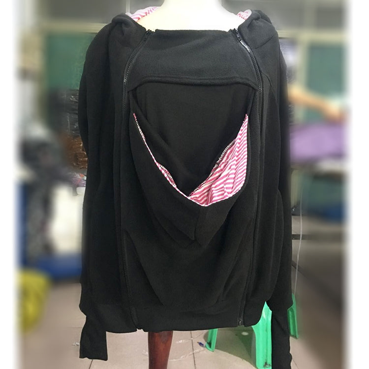 ELECTROPRIME Three-in-one Multi-function Mother Kangaroo Zipper Hoodie Coat with Front Cap Size: L, Chest: 97-100cm, Waist: 76-80cm, Hip: 103-107cm (Black+Red)