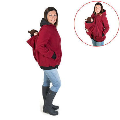 ELECTROPRIME Three-in-one Multi-function Mother Kangaroo Zipper Hoodie Coat with Front Cap Size: XL, Chest: 104-109cm, Waist: 84-88cm, Hip: 110-116cm (Red)