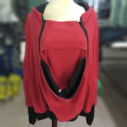 ELECTROPRIME Three-in-one Multi-function Mother Kangaroo Zipper Hoodie Coat with Front Cap Size: XL, Chest: 104-109cm, Waist: 84-88cm, Hip: 110-116cm (Red)