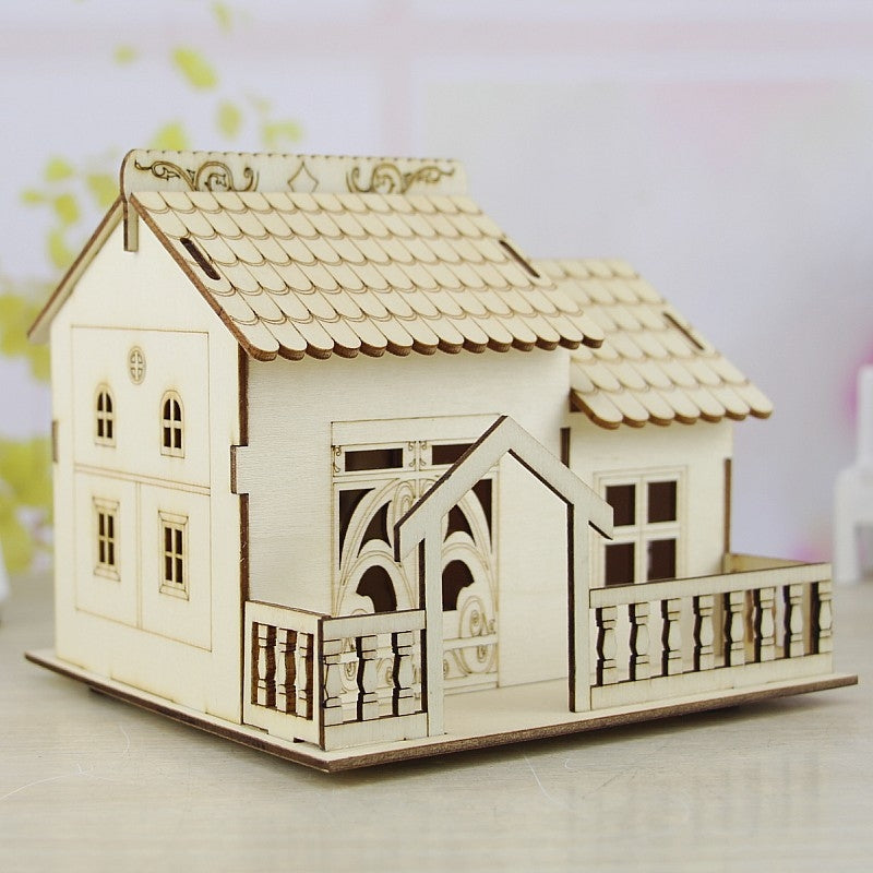 ELECTROPRIME Creative Wooden Night Light Villa Money Coin Storage Box, Random Pattern Delivery