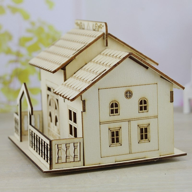 ELECTROPRIME Creative Wooden Night Light Villa Money Coin Storage Box, Random Pattern Delivery