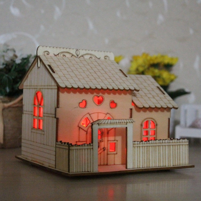 ELECTROPRIME Creative Wooden Night Light Villa Money Coin Storage Box, Random Pattern Delivery