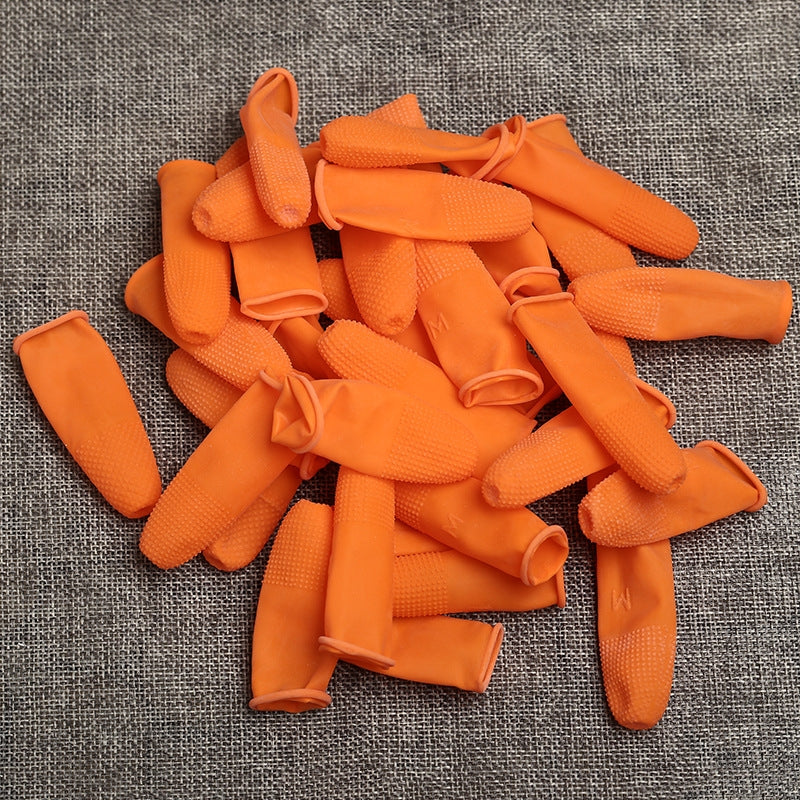 ELECTROPRIME 100pcs / Pack Antistatic Antislip Durable Fingertips Latex Protective Gloves, Size: M, 2.6*6.3cm(Orange)