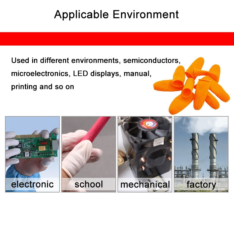 ELECTROPRIME 100pcs / Pack Antistatic Antislip Durable Fingertips Latex Protective Gloves, Size: M, 2.6*6.3cm(Orange)