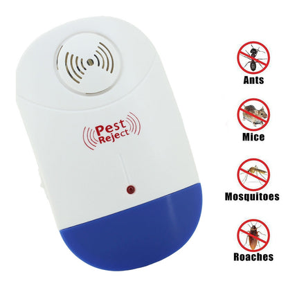 ELECTROPRIME Electronic Ultrasonic Mosquito Rat Pest Control Repeller with LED Light, EU Plug AC90V-250V (White+Blue)