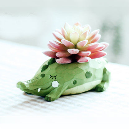ELECTROPRIME Lovely Home Garden Office Resin Cartoon Animal Crocodile Shaped Plant Flower Pot Decoration Animal Flower Pots Planter
